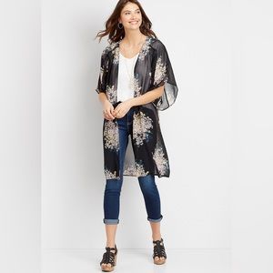 EUC Maurices Black Floral Long Kimono - Size M